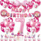 Barbi Geburtstagsdeko Mädchen 7 Jahre Kindergeburtstag Deko- Rosa Prinzessin Balloon Geburtstag Deko Happy Birthday Banner Luftballons Girlande Tortendeko Folienballon für Kinder Ballon Party Deko