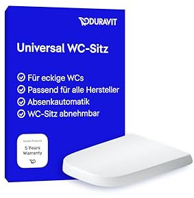 Duravit WC-Sitz Univavo, WC-Sitz eckig, Klobrille mit doppelter Absenkautomatik, Toilettendeckel Quick Release für einfache Montage, Klodeckel made in EU, Urea-Duroplast, Edelstahlscharniere, Weiß
