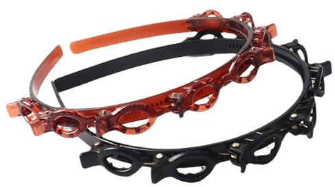 BIRLOZA 2 PcsHairpin Headband Haarreif Mit Klammern, Haarreifen Mit Klammern 5.41 * 4.41in Haarschmuck für Damen und Mädchen (Black+Rot)
