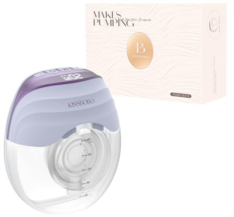 KISSBOBO Breast Pump, Electrical Hands-Free Wearable Portable Breast Pump with 3 Modes, 8 Levels, LED Display, Low Noise and Painless Breastfeeding Milk Pumps (1PCS, Purple)