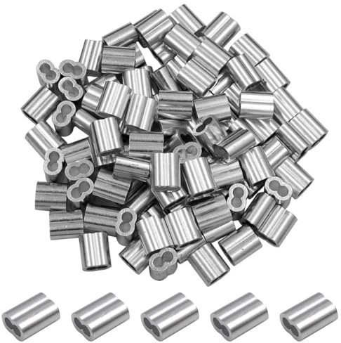 XENQITO 150 Piezas Virolas de Aluminio Dobles para Cables de Acero, con Manguito de Bucle y Cuerda de Alambre, Virolas de Aluminio, Bucle de Aluminio para Cable,Manguito de Bucle de Aluminio Dobles