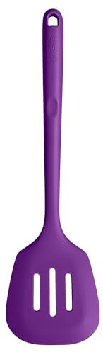 U-Taste Extra Long Silicone Slotted Turner, 315℃ Heat Resistant Food Grade Kitchen Spatula, Non Stick Seamless Flexible Rubber Cooking Flipper for Frying, Flipping Eggs, Fish, Pancake (Purple)