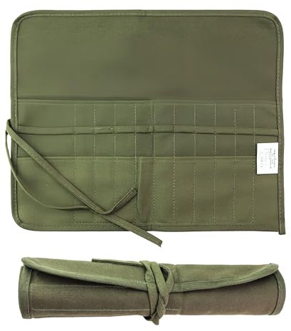 1 Pcs 22 Slots Paint Brush Case Roll Canvas Pouch,Pencil Roll,Paint Brush Holder,Art Bags for Artists for Draw Pen Watercolor (Army Green)