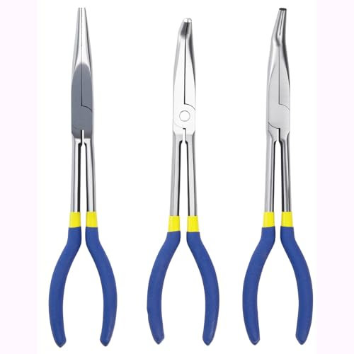 MANUFORE Jeu de 3 Pinces à Bec Long (Pinces Longues) 11 Pouces / 280 mm - Droite, 45° et 90° - Outils Pro pour Électriciens, Réparation, Bricolage, Atelier