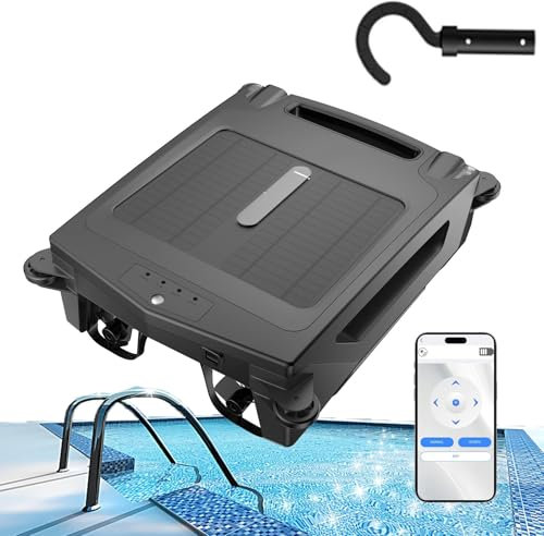 Limpiafondos robótico automático con energía solar, limpiador de skimmer de piscina compatible con aplicación, aspiradora inalámbrica for piscinas elevadas de hasta 861 pies cuadrados, duración de 5 h