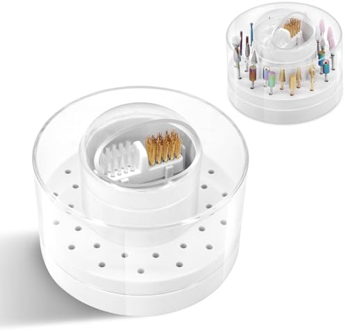 Nail Drill Bits Holder, 30 Holes Electric Nail File Bits Organizer Container (Not Inlcude Nails Drill Bit Set), White