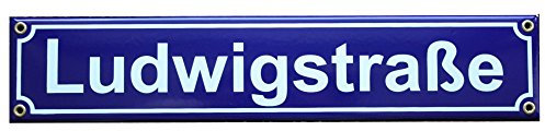 Ludwigstraße Emaille Schild 8 x 40 cm Emailschild blau.