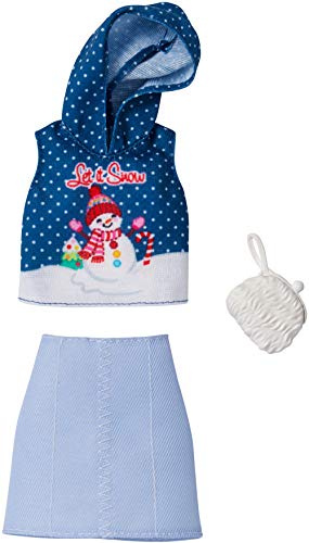 Barbie Mattel Weihnachten GGG50 - Holiday Fashion Let ist Snow, Rock mit Hoodie-Shirt und Handtasche - Mode, Kleid, Kleidung