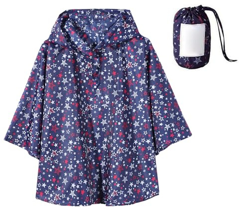 Gaga city Kinder Regencape, Regenmantel Regenponcho Regenjacke mit Kapuze Wasserdicht Regencape für Jungen Mädchen Blaue Sterne/L