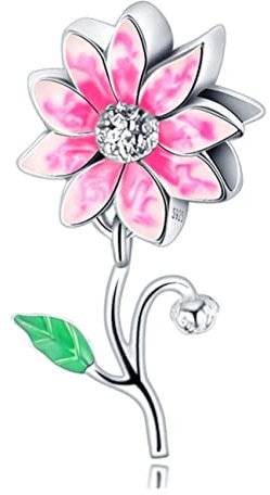 925 Solid Sterling Silver Pink Lily Flower Bead Charm For Women's Girls Pandora Bracelets Necklace Pendant Charm | Gift Boxed