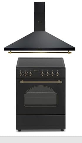 PACK COCINA ELÉCTRICA VITROCERAMICA CON HORNO ANCHO 60 CM + CAMPANA EXTRACTORA ANCHO 90 CM/ESTILO RETRO NEGRO RUSTICO