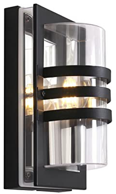 DAWALIGHT Außenwandleuchte IP44 Wasserdicht Wandleuchte Edelstahl Außen Netzbetrieben, HD PC Lampenschirm Wandlaterne mit E27 Fassung zum Garten Haustür Gang, Schwarz