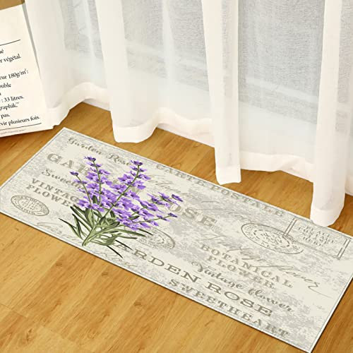 TFLABS Küchenläufer Lila & Lavendel Teppich Läufer Wasserdicht rutschfest, Teppich Läufer Küchenmatte für Küche Flur Wohnzimmer Schlafzimmer Badezimmer 60 x 120cm