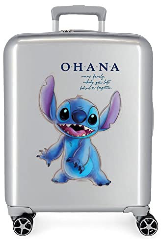 Handgepäckkoffer Disney 100 Stitch Grey, 40 x 55 x 20 cm, starres ABS, integriertes TSA-Schloss, 38,4 l, 2 kg, 4 Doppelrollen
