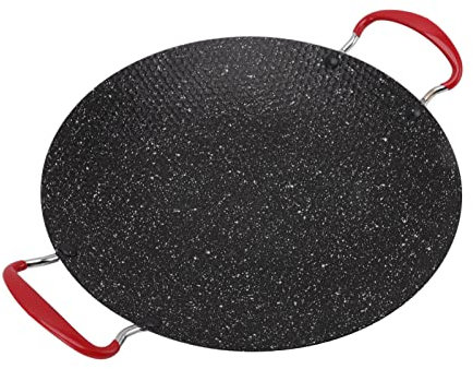 Padella per Barbecue Coreana - Padella in Ghisa - Ferro E Pietra Medica Di Qualità- Superficie Antiaderente Lucidata - Buon Isolamento Termico - Per Cucinare Arrosti Pancia Di Maiale E Costine(38CM)