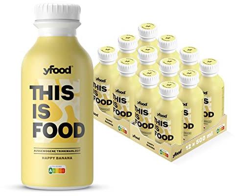 yfood Trinkmahlzeit Happy Banana, 12 x 500 ml für unterwegs & stressige Tage - vollwertig & ready-to-drink mit 30 g Protein, Vitaminen und Mineralstoffen - inkl. 3 € Pfand
