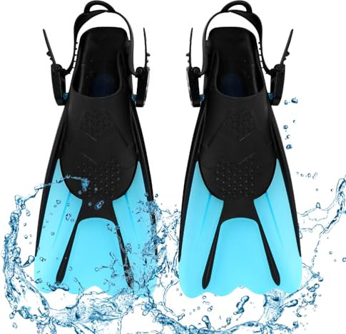 PLLYPE Flossen Schnorchelflossen, Verstellbare Flossen Kurze Größe 34-38, Schwimmflossen für Kinder und Damen, Leichte Tauchen Tauchflossen für Schwimmen und Schnorcheln (Blau)