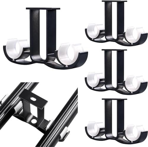 4 Piezas Soportes para Barra de Cortina, Soportes de Montaje en Techo de Aleación de Aluminio, Soporte de Cortina de Doble Barra con Tornillos Ajustable para Colgar Persianas, Guardarropa (Negro)