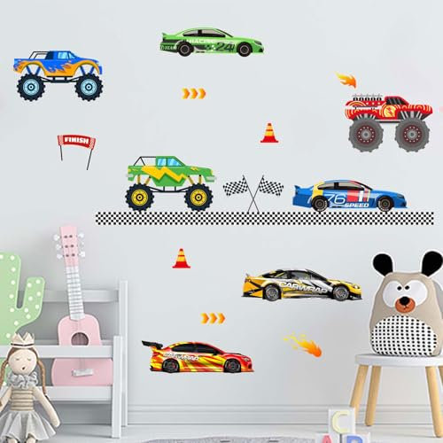 Amimagen Wandtattoos Rennwagen Wandaufkleber - Straßen Fahrzeuge Jungen Wandsticker - Baby Kinderzimmer Kinderzimmer Tagespflege Spielzimmer Klassenzimmer Wanddekor