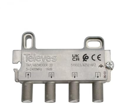 Abzweigdose, 2 Ausgänge, F-Stecker, 16 dB. Televes