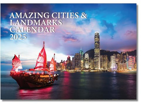 Amazing Cities Kalender 2025, Monatsansicht A4, 12 Monate, Familienkalender 2025, Monats-Wandkalender 2025, UK. Papa Prints