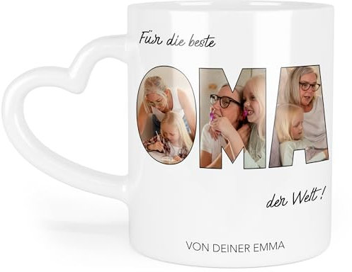 Kiddle-Design Oma Geschenk Tasse mit Foto, Personalisierte Fotogeschenke mit Enkelkinder, Beste Oma der Welt Bild, Geschenkidee zum Geburtstag, Weihnachten und Muttertag - Herz Tasse