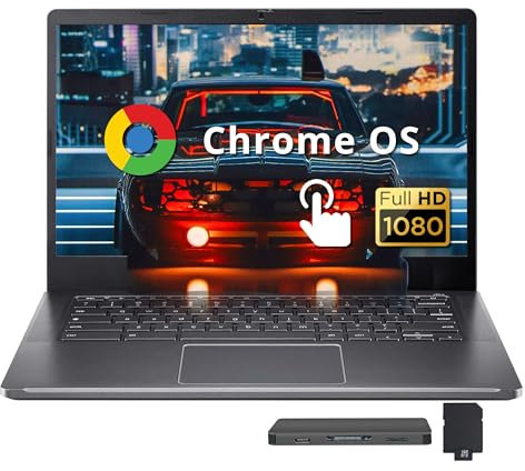 acer Chromebook Plus - Laptop con pantalla táctil FHD de 14 pulgadas, Intel i3-N305, 8 GB de RAM, 672 GB de almacenamiento (SSD de 512 GB + juego de estación de acoplamiento de 160 GB), gráficos Intel
