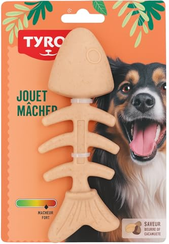 TYROL - Bambus-Hundespielzeug mit Lachsgräte – Hundespielzeug zum Kauen – mit Bambusfasern und Nylon – Harter Widerstand für Starke Kauer – Lachsgeschmack – 14 cm