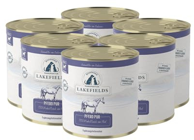 Lakefields Premium Hundefutter Nass | Pferd pur 100% | 6 x 800g | Reines Muskelfleisch | Pferdefleisch aus artgerechter Tierhaltung | Hypoallergenes Nassfutter für Hunde | Regional & Getreidefrei