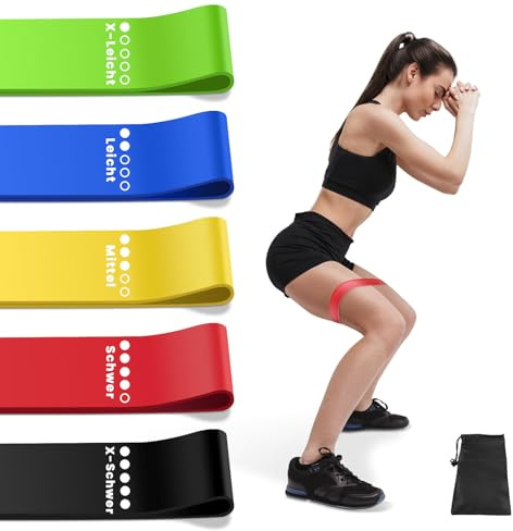 Fitnessbänder, Terrabänder5 Farben je nach Widerstandsstufe | Gymnastikband Set für Yoga, Pilates, Dehnen & Reha, leicht, hautfreundlich, einsetzbar für Zuhause oder Fitnessstudio