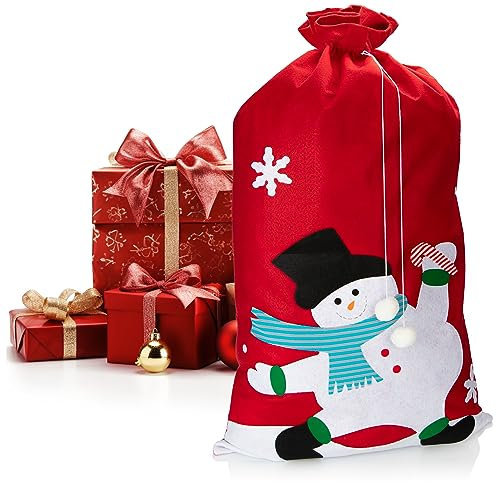 com-four® XXL Geschenksack für Weihnachten mit Schneemann-Motiv - Nikolausbeutel zum Befüllen - Weihnachtssack - Gabenbeutel für Weihnachtsmannkostüm und X-Mas-Dekoration