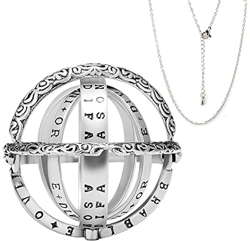 Astronomischer Kugelring, faltbare Kugel für Männer und Frauen, Silber, Vintage, einzigartiger Gothic-Ring, der sich zu einer astronomischen Kugel entfaltet, Halskette mit Anhänger Schmuck