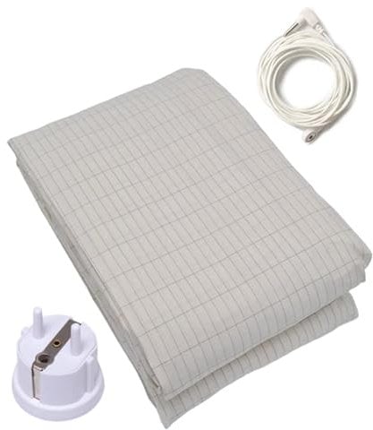 Erdungsbettlaken Komplettset inkl. Erdungskabel und Erdungsstecker (100x200x33cm) - In 12 verschiedenen Größen erhältlich - 3% Silberfäden Anteil und 97% Baumwolle