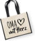 Huuraa Jutetasche Oma mit Herz Geschenk 21 Liter Black Jute und Baumwolle Einkaufstasche Oma Geschenkidee