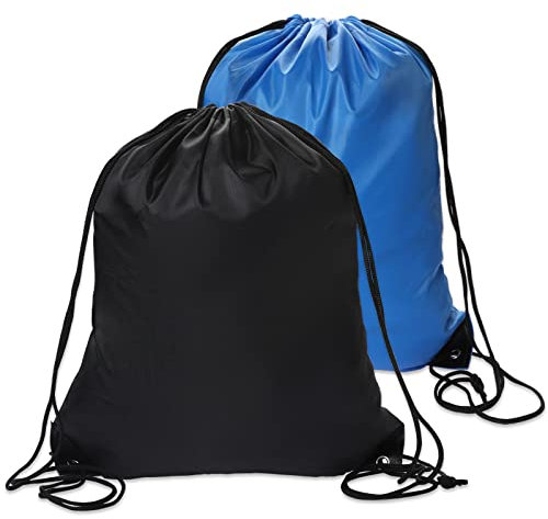 2 Stück Kordelzugbeutel Sportbeutel Schwarze Blau PE Beutel Rucksack mit Kordelzug Turnbeutel Drawstring Bag Schwimmbeutel Rucksack für Sport, Fitnessstudio, Reisen, Schwimmen