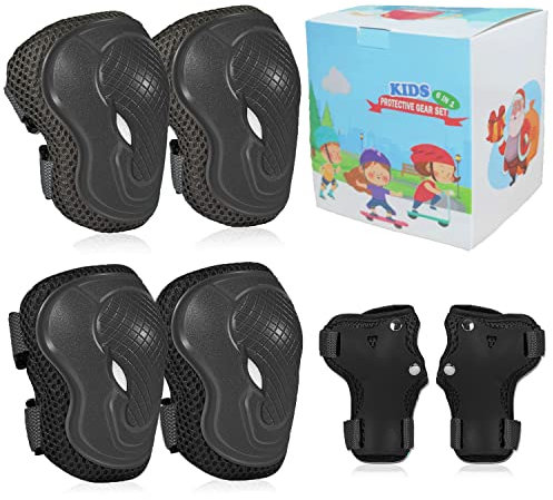 LANOVAGEAR Kinder Protektoren Set Schoner - Inliner Knieschoner Kinder – Schützer Set [6er] für Kinder Jugendliche, Schutzpolster mit Knieschoner, Ellenbogenschoner und Handgelenkschoner (Schwarz, S)
