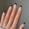 NICENEEDED 24 Pcs French Tip Short False Nails, Black and White Edge Almond Press on Nails, Nude Pink False Nails Oval Medium Stick on Nails Acrylic Full Cover Fake Nails for Women Halloween