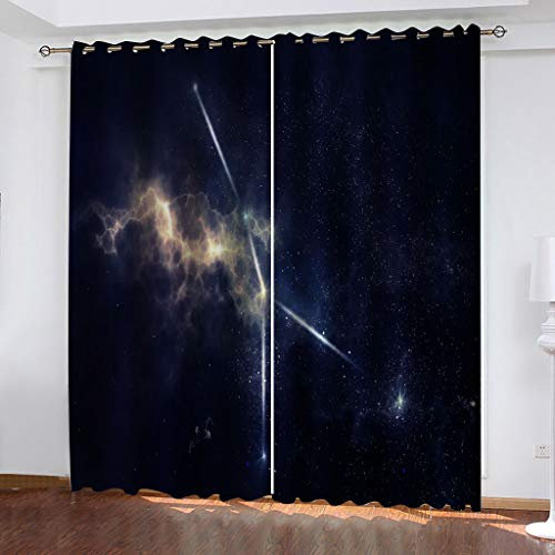 Vorhänge Blickdicht 3D Blauer Sternenhimmel, Milchstraße Druck Muster Ösenvorhang Schlafzimmer Verdunkelungsvorhang Wohnzimmer Gardinen Kinderzimmer Schallschutz Thermovorhang Fensterdekoration 2 S