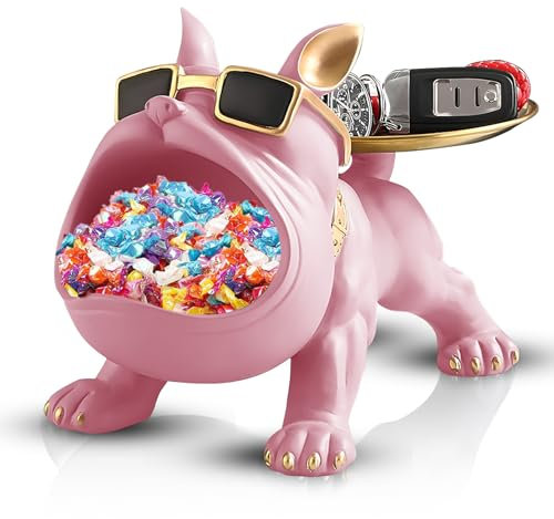 Französische Bulldogge Figuren Statue, Bulldogge Tablett Deko, Hund Skulptur Schlüsselschale für Wohnzimmer, Eingangsbereich, Büro, Schreibtischdekoration (Pink)