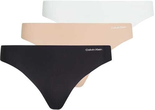 Calvin Klein Strings Lot de 3 Femme Thong sous-Vêtement, Multicolore (Black/Cedar/Lime Crème), XS