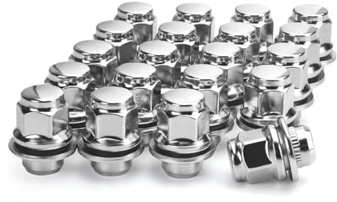 GAsupply M12x1.5 Toyota Lexus Lug Nuts, 21mm Hex OEM Factory Style Chrome Mag Seat Wheel Nuts with Washer for 4Runner Camry Highlander Prius Sienna Lexus CT200h HS250h GS450h Set of 20PCS