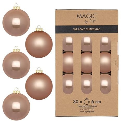 Weihnachtskugeln Glas 6cm 30 Stück - matt & glänzend - Christbaumkugeln Weihnachtsbaumkugeln für Weihnachten - Christbaumschmuck & Weihnachtsbaumschmuck - Golden Sesame
