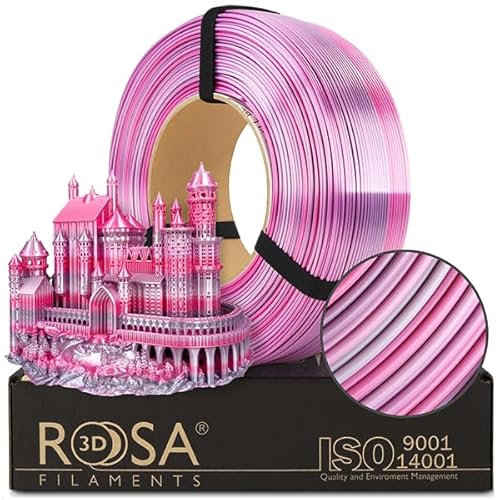 ROSA 3D PLA Multicolour Silk Filament 1.75 mm für 3D Drucker | Druckmaterialien Leicht Glänzend PLA Rainbow 3D Drucker Filament | 3D Printing Materials | Blume Refill 1 kg