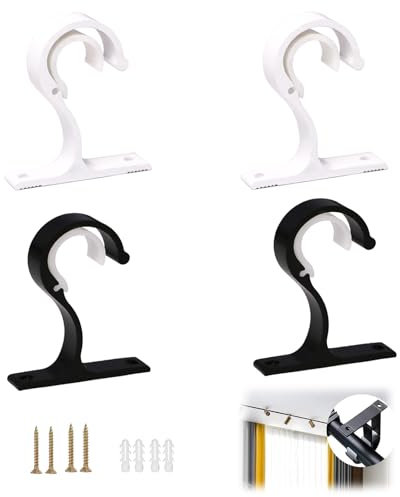 Yuqilin 4 Pièces Support Tringle Rideaux,Support Pince Porte Rideaux Support Tringle Rideau Réglable Support Tringle Rideau Plafond avec Vis,pour Tringles Rideaux D'Un Diamètre 25-28MM