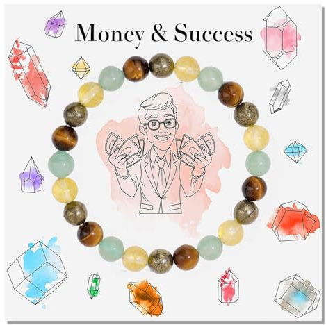 Natürlicher Kristall Heilsteine Armband Perlenarmband Damen Herren 8mm Natürliche Edelstein Armband Crystal Heilsteine Stretch Armband mit Heilkarte Money & Success Glücksbringer Schmuck Geschenk