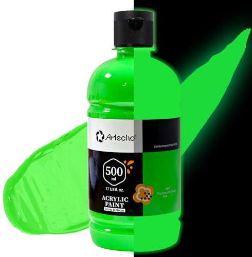 Acrylfarbe Neon Leuchtgrün 500 ml, Wasserfest und Lichtecht, Schnell Trocknend, Acrylfarbe für Leinwand, Holz, Stoff, Handwerk, Leder und Stein.