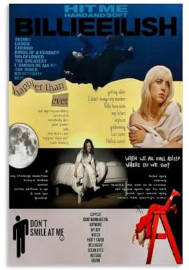 Billie Poster Eilish Music Vintage Collage Album Musik Poster für Zimmer Ästhetische Leinwand Wandkunst Schlafzimmer Dekor 30 x 45 cm