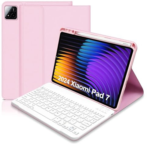 COEZFE Funda con Teclado para Xiaomi Pad 7/7 Pro 11.2 Pulgadas 2024, Español Ñ Teclado Magnético, Funda Teclado para Xiaomi Pad 7/ Xiaomi 7 Pro 11.2” 2024, Rosa