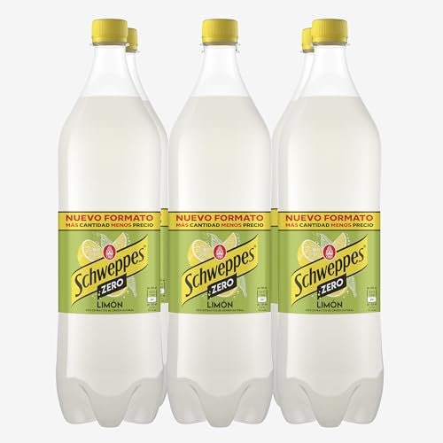 Schweppes Limón Zero, Refresco sin Azúcar ni Calorías - Botella PET, Pack 6 x 1,5 L