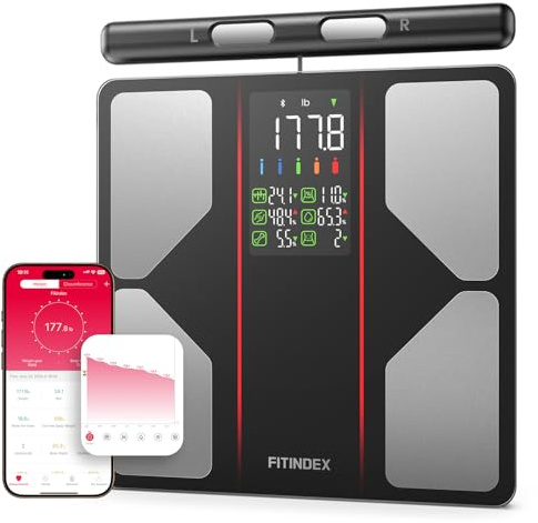 FITINDEX Smart Body Composition Scale with Handle, 8-Electrode, 50+ Metrics